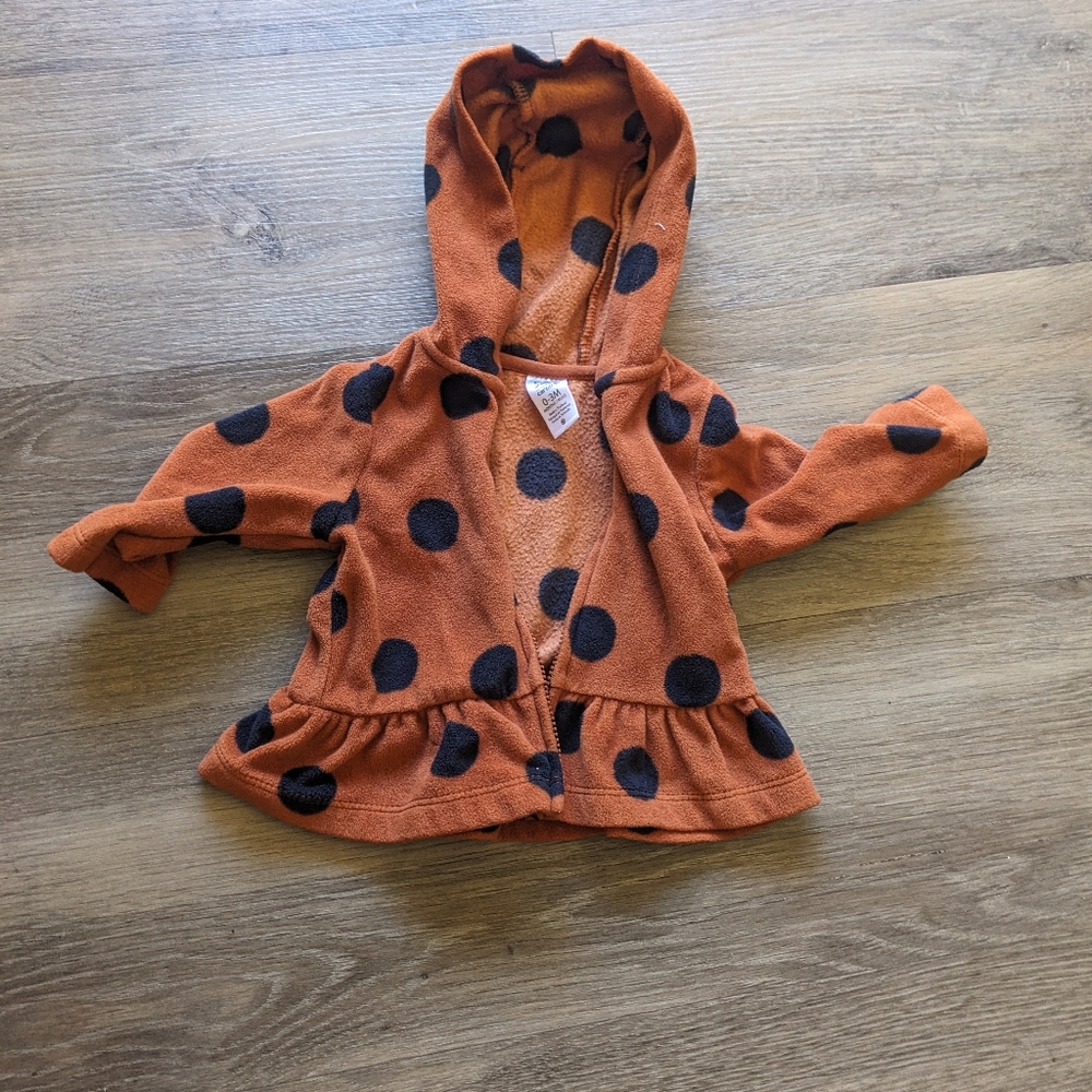Carter's Orange and Black Polka Dot Fleece Ruffled Jacket 0-3 Months